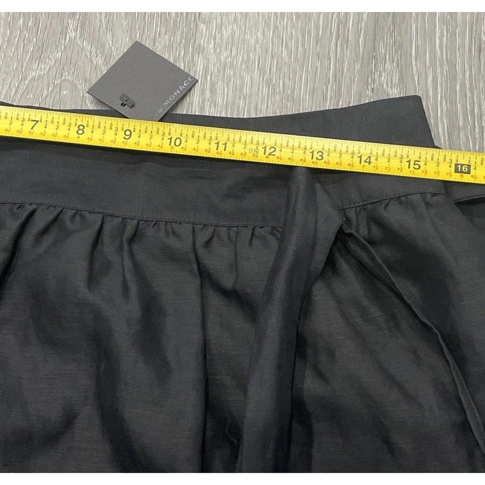 NWT Club Monaco Claire Skirt Black Wrap Tie‎ Side Bow Pocket Mini Linen/Silk M - Picture 5 of 7